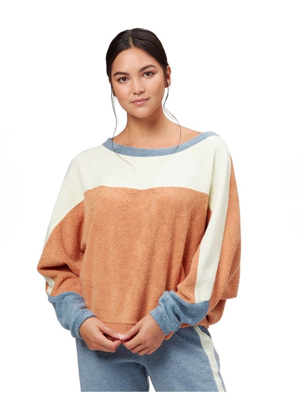 Free People Intimately Free Blue Monday Fleece Pullover size S Color-block